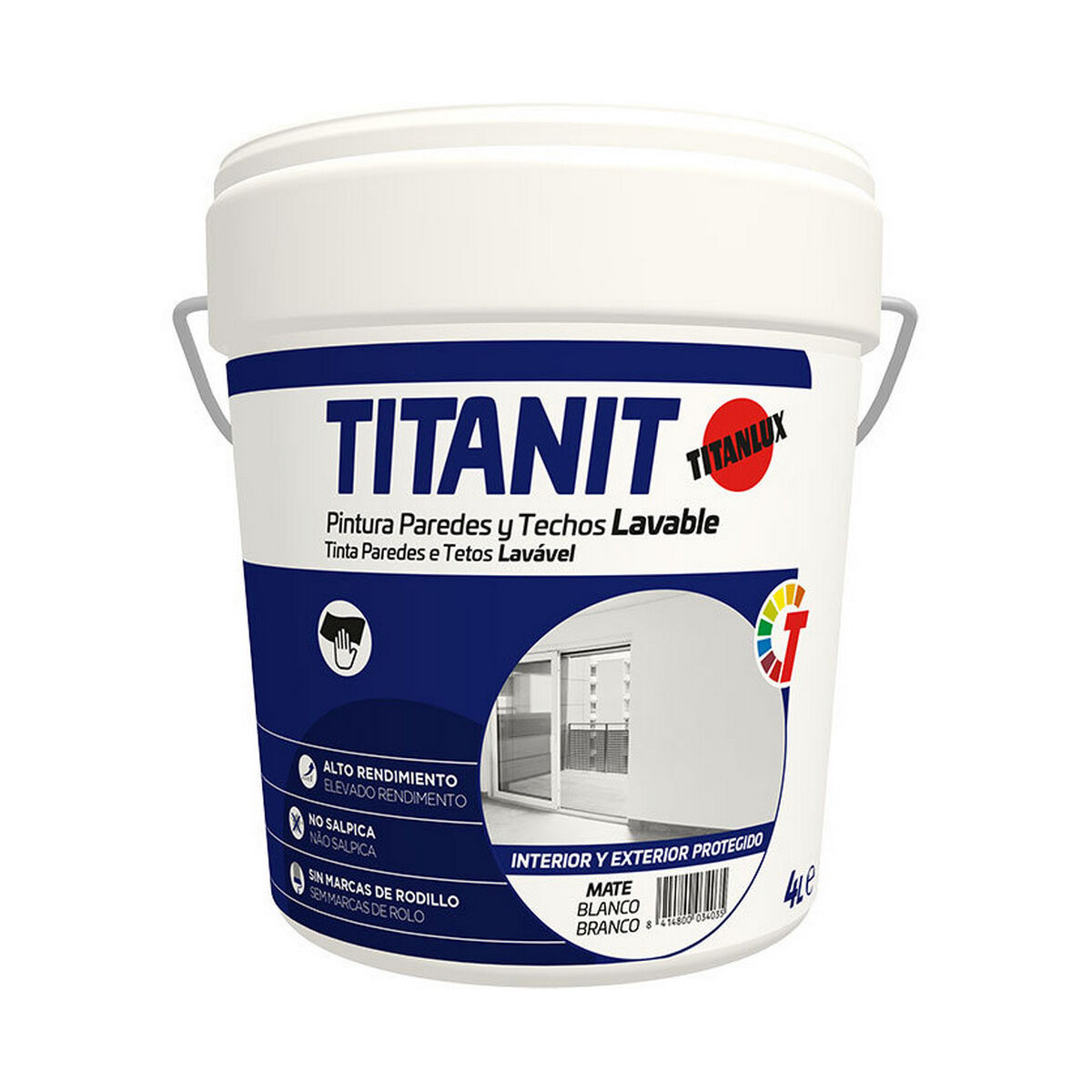 Måla Titanlux Titanit 029190004 Tak Vägg Tvättbar Vit Matt 4 L - 2