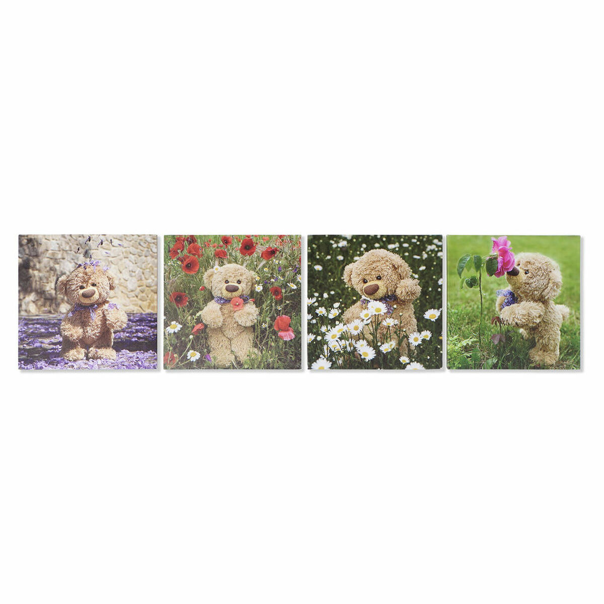 Tavla DKD Home Decor S3018130 Björn Barn (28 x 1,5 x 28 cm) (4 antal)