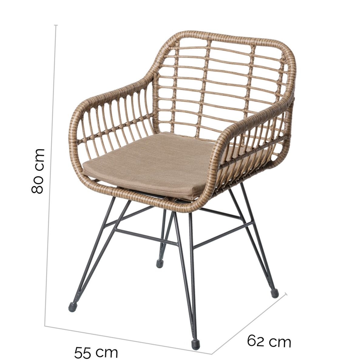 Kerti szék Ariki 57 x 62 x 80 cm syntetisk rattan Stål Grafit - 2