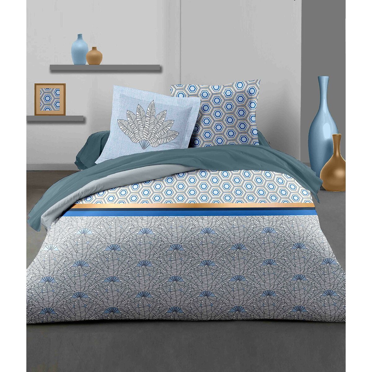 Täckslagsset HOME LINGE PASSION Blå Vit Dubbelsäng 240 x 260 cm - 4