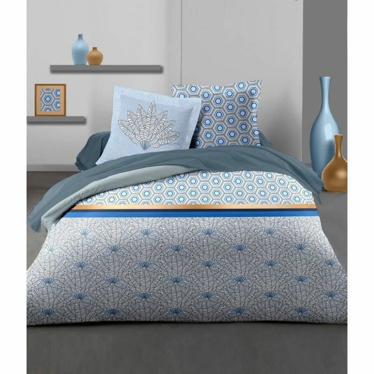Täckslagsset HOME LINGE PASSION Blå Vit Dubbelsäng 240 x 260 cm - 2