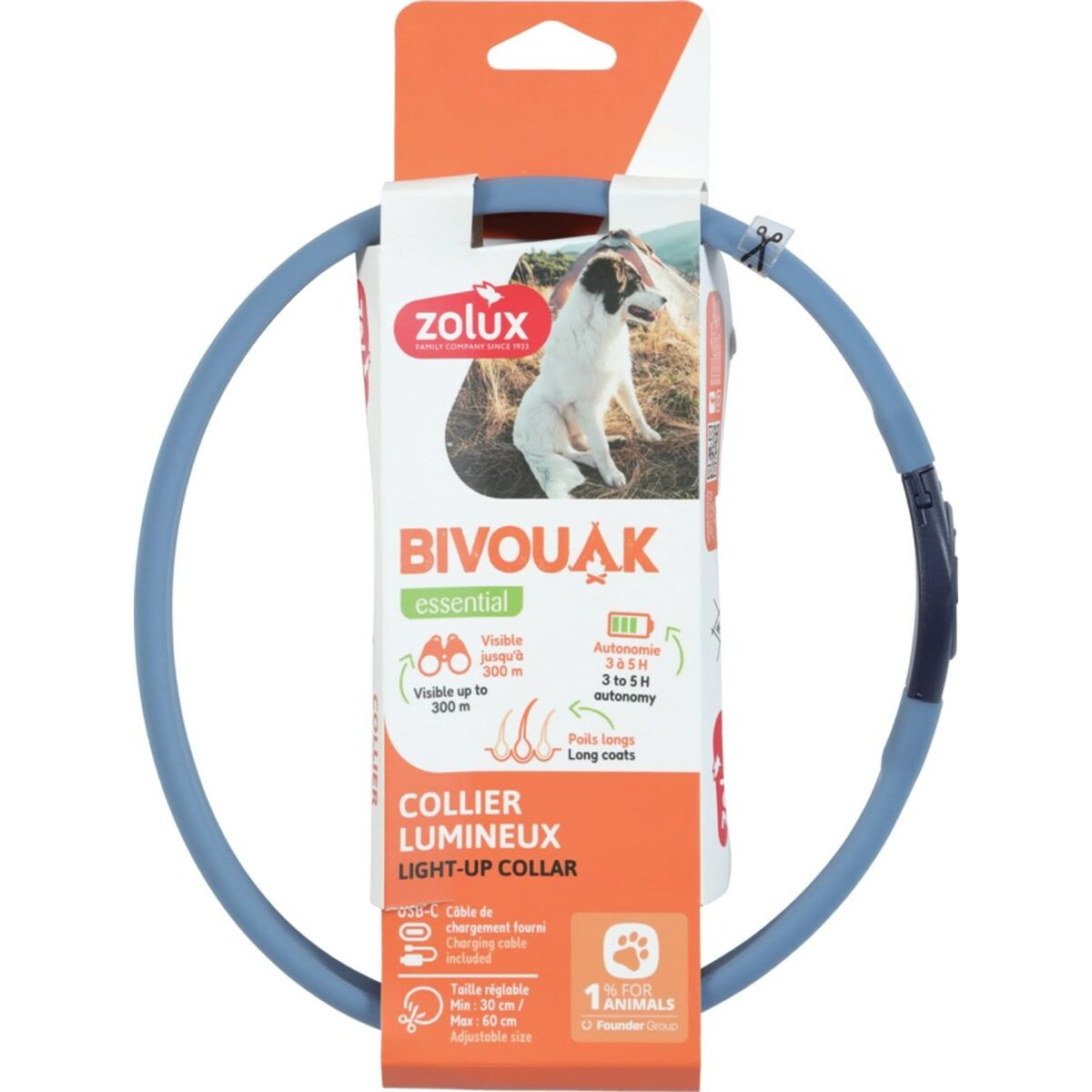 Hundhalsband Zolux BIVOUAK LED Blå 60 cm 30 cm