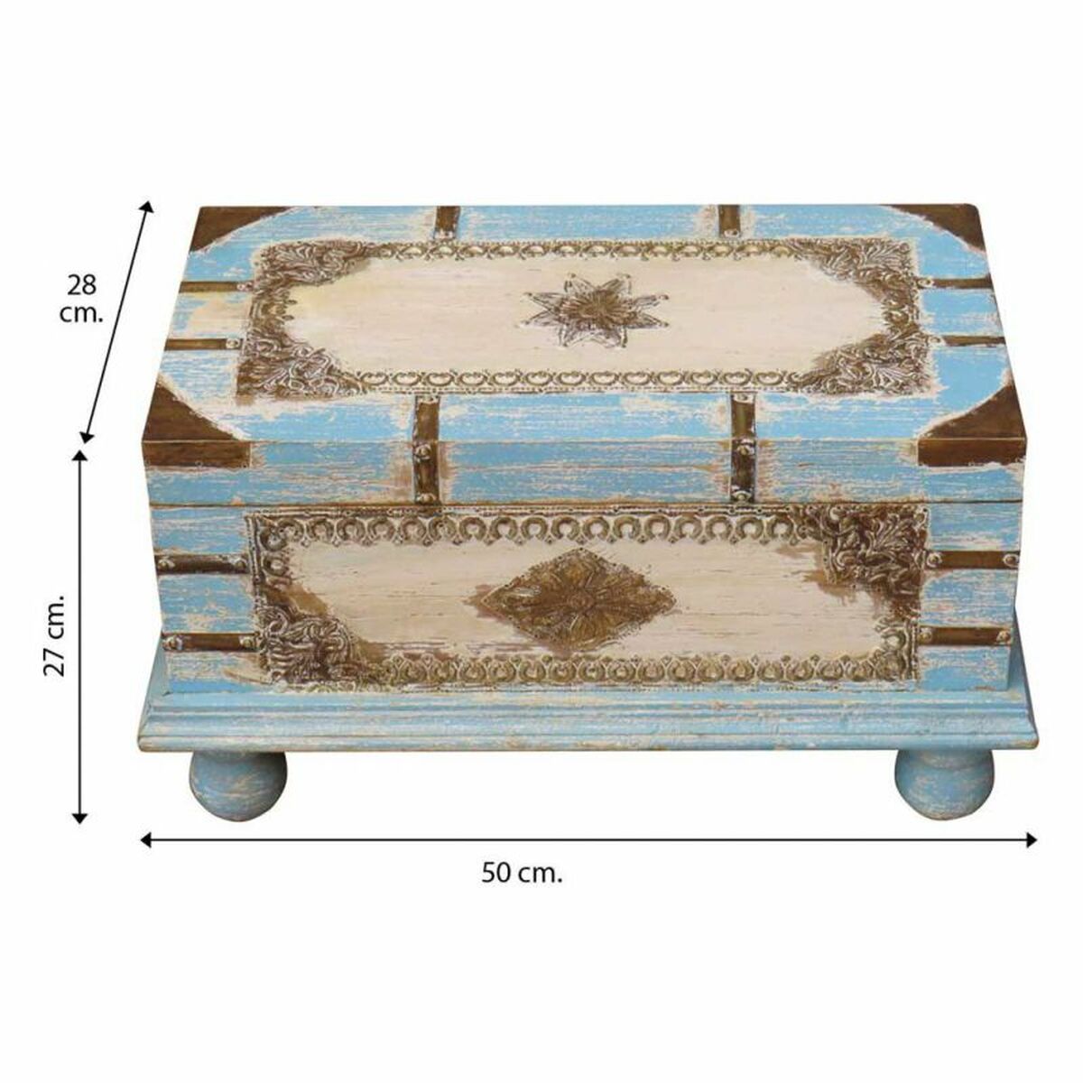 Koffert Alexandra House Living Blå Mangoträ 28 x 27 x 50 cm Traditionell stil - 5