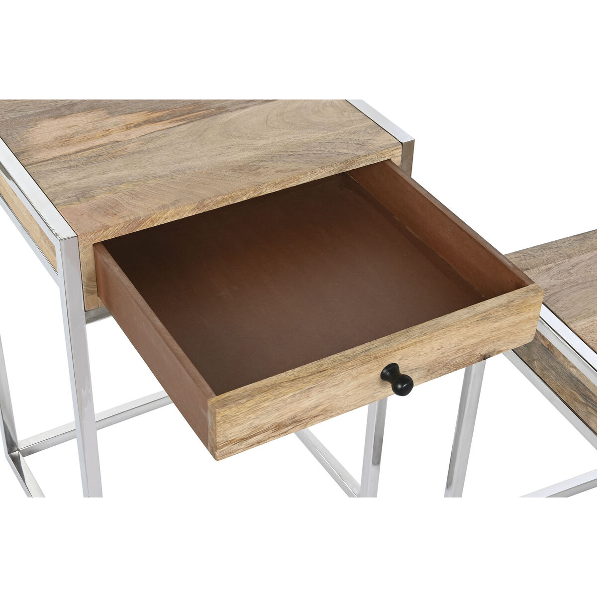 2-bordsset Home ESPRIT Brun Silvrig Naturell Stål Mangoträ 45,5 x 41 x 66,5 cm - 4