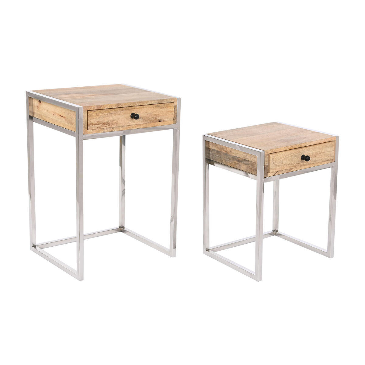 2-bordsset Home ESPRIT Brun Silvrig Naturell Stål Mangoträ 45,5 x 41 x 66,5 cm