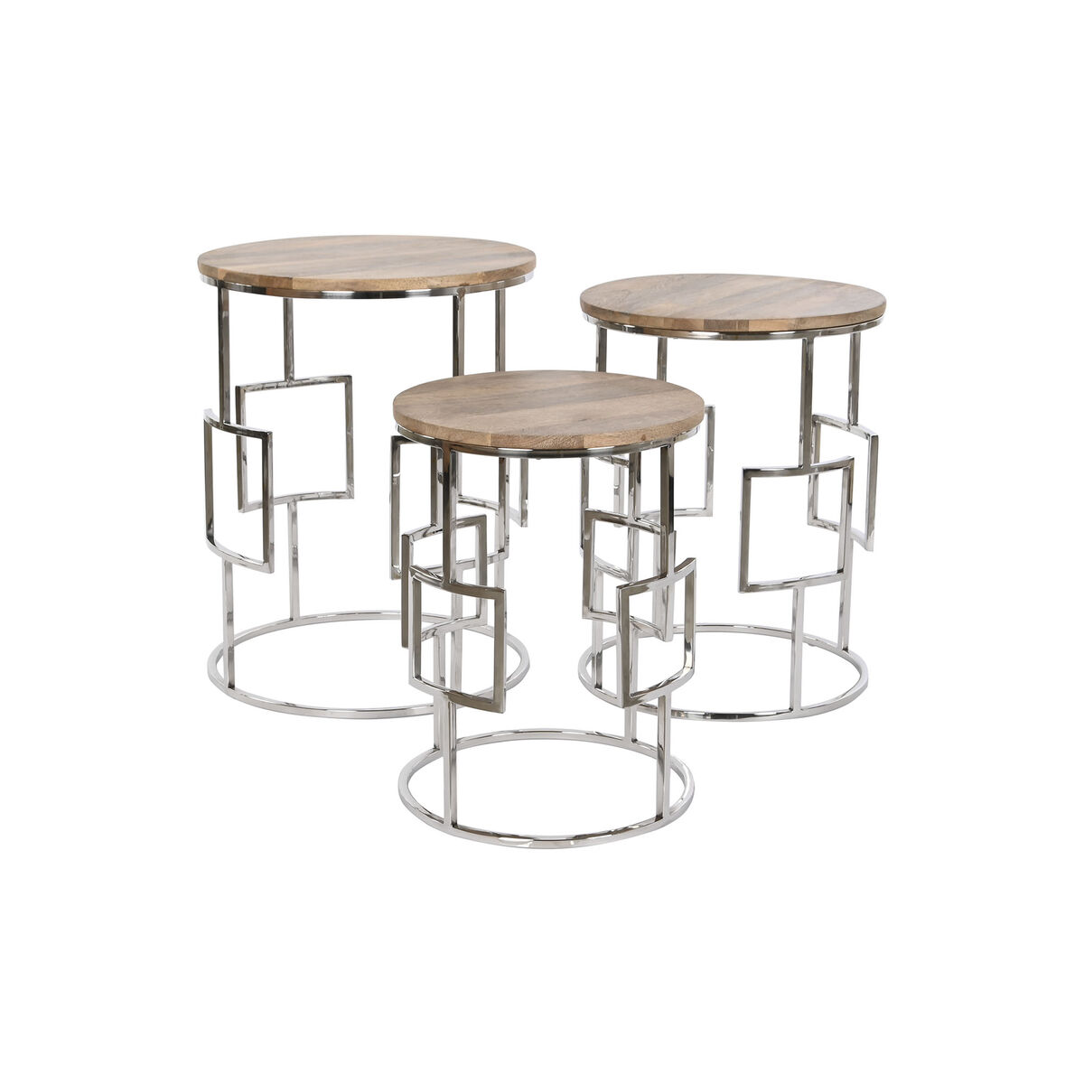 3-bordsset Home ESPRIT Brun Silvrig Naturell Stål Mangoträ 49,5 x 49,5 x 62 cm - 2