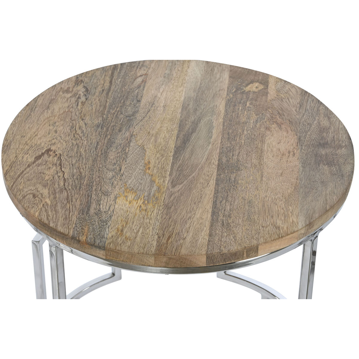 3-bordsset Home ESPRIT Brun Silvrig Naturell Stål Mangoträ 49,5 x 49,5 x 62 cm - 5