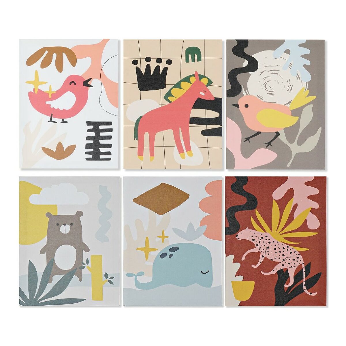 Tavla DKD Home Decor Animals Kanvas Barn djur (30 x 1,8 x 40 cm) (6 antal)