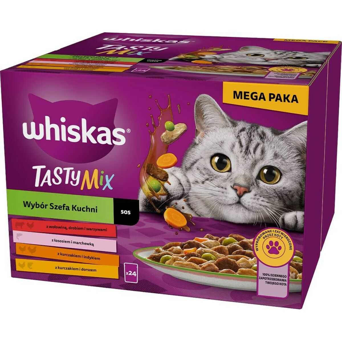 Kattmat Whiskas Adult Chef's Choice Kyckling Lax Kalkon Kalvkött Torsk 85 g 24 x 85 g