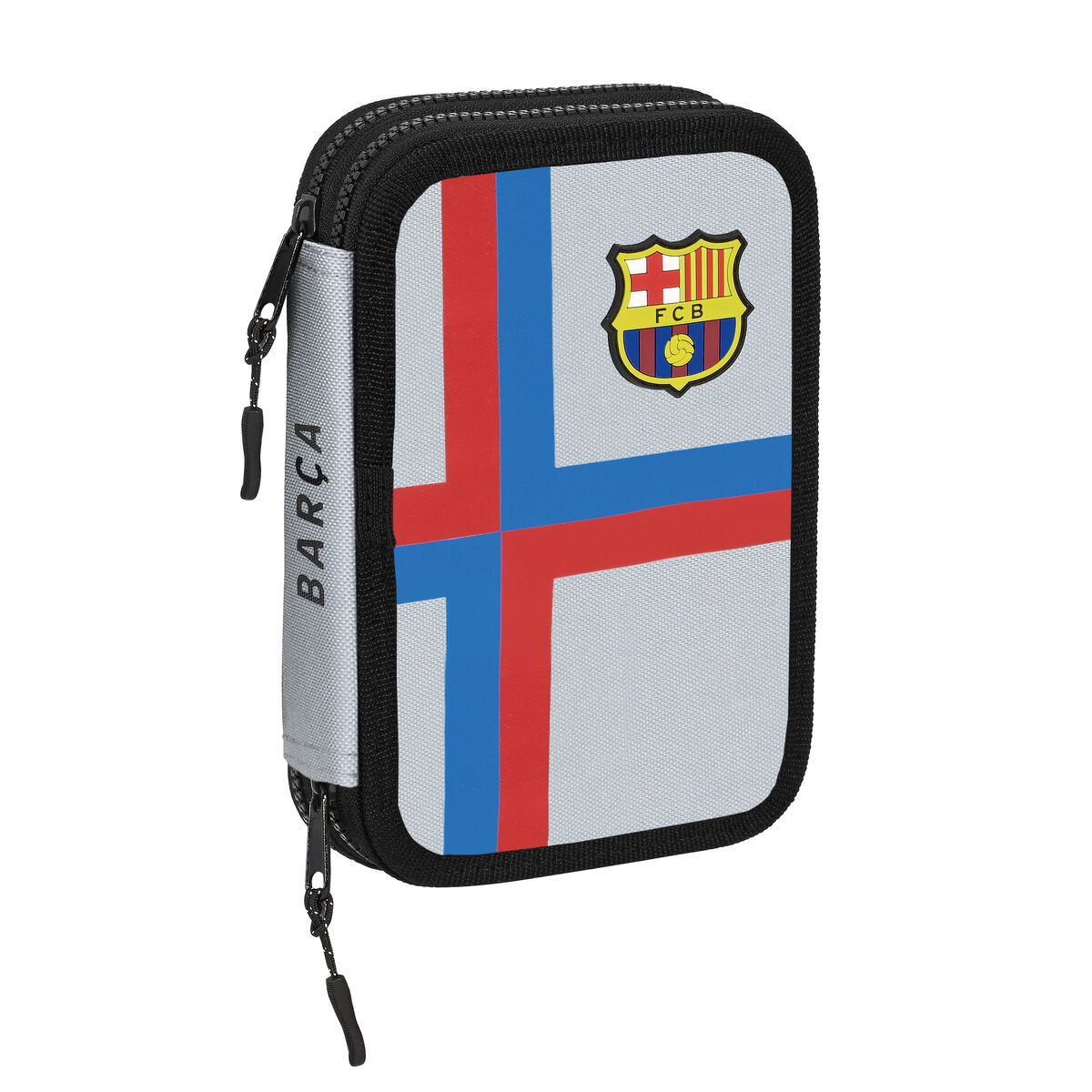Dubbelt pennfodral F.C. Barcelona Grå (13.5 x 20.5 x 4.5 cm) (34 Delar)