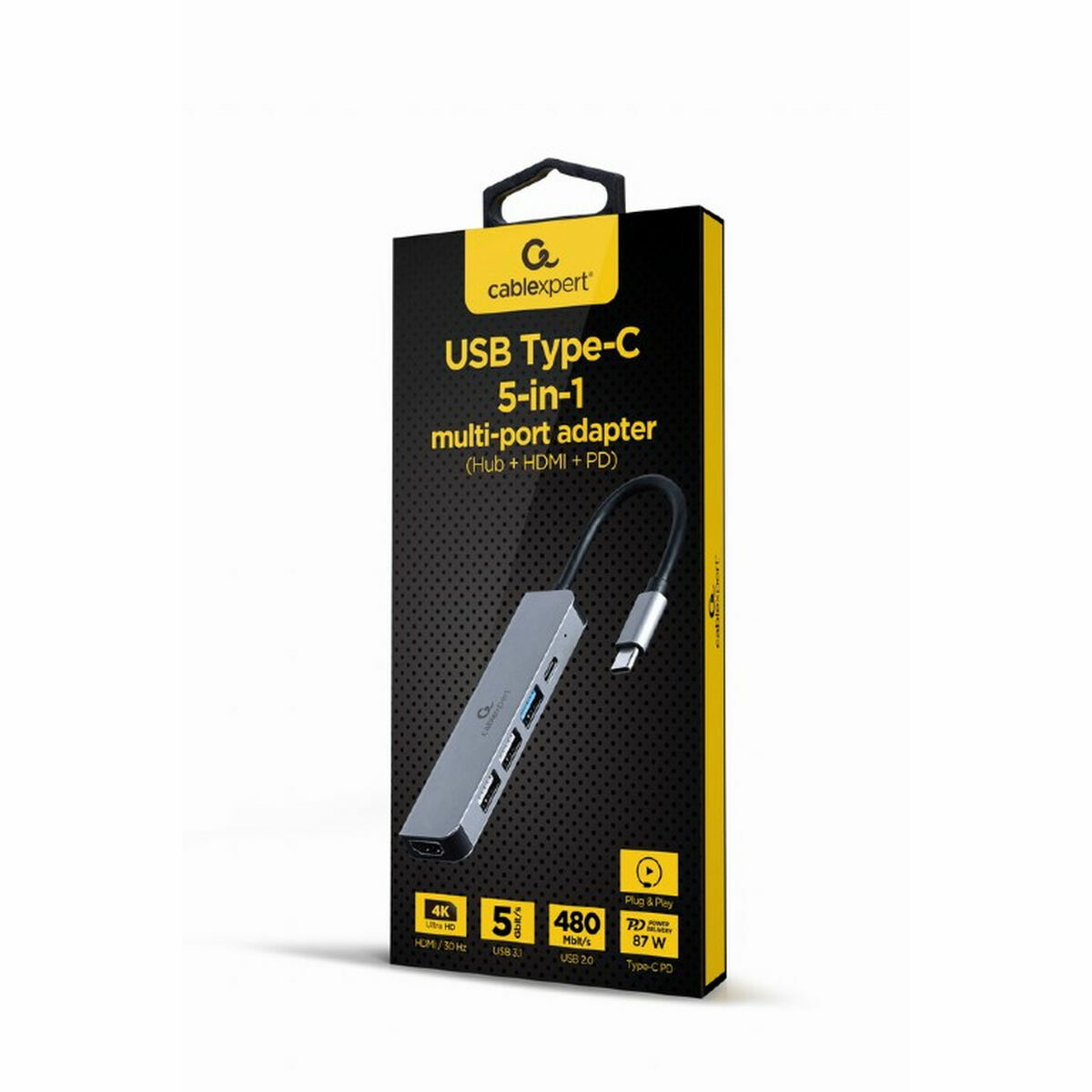 USB-HUB GEMBIRD A-CM-COMBO5-03 Silvrig 87 W - 2