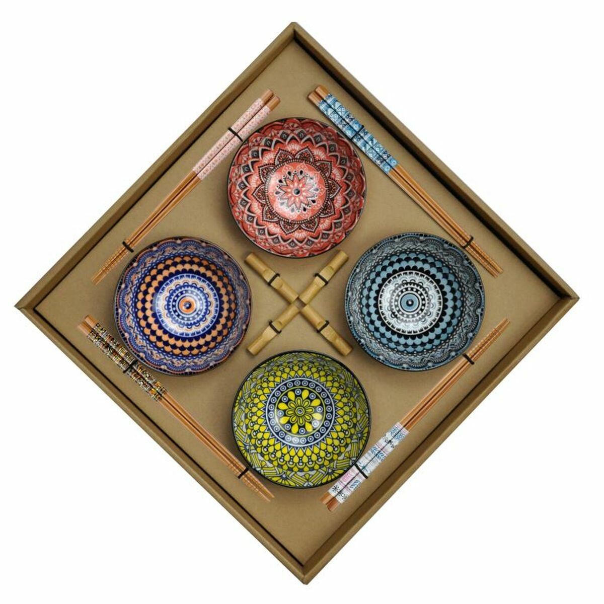 Sushiset DKD Home Decor Multicolour Bambu Stengods Mandala Orientalisk 34 x 34 x 6,5 cm (12 Delar) - 8