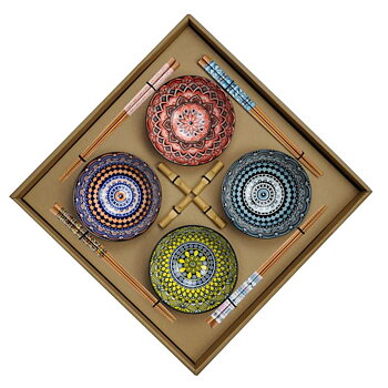 Sushiset DKD Home Decor Multicolour Bambu Stengods Mandala Orientalisk 34 x 34 x 6,5 cm (12 Delar)
