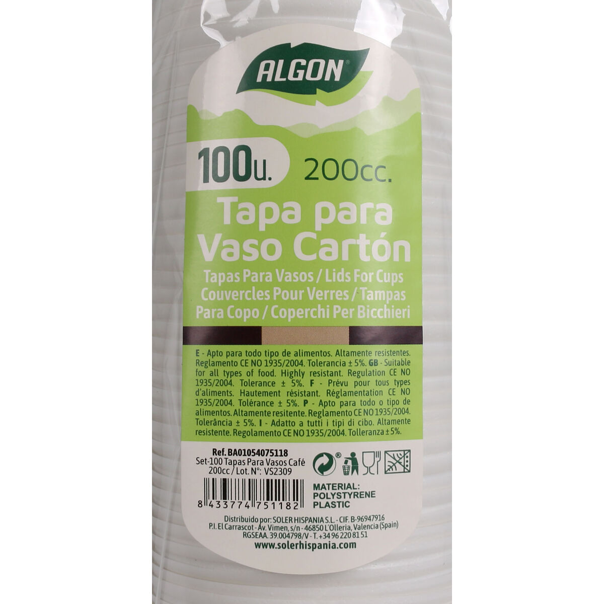 Set med lock för glas Algon Kaffe/ Café 100 Delar 200 ml (20 antal) - 5