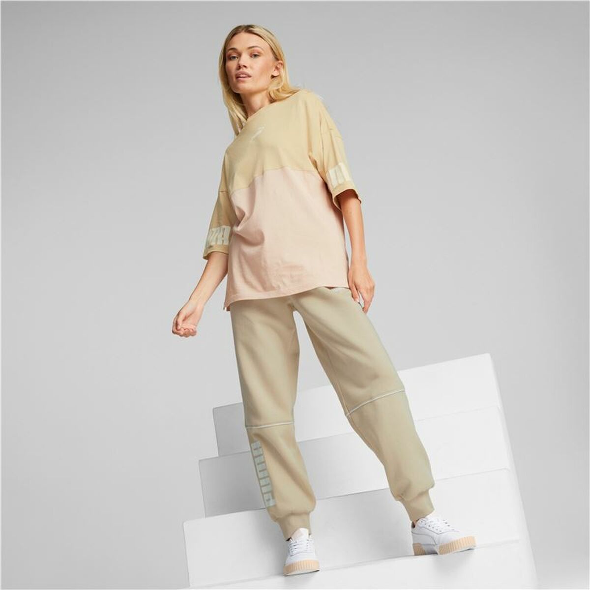 T-shirt med kortärm Dam Puma Colorblock Beige - 7