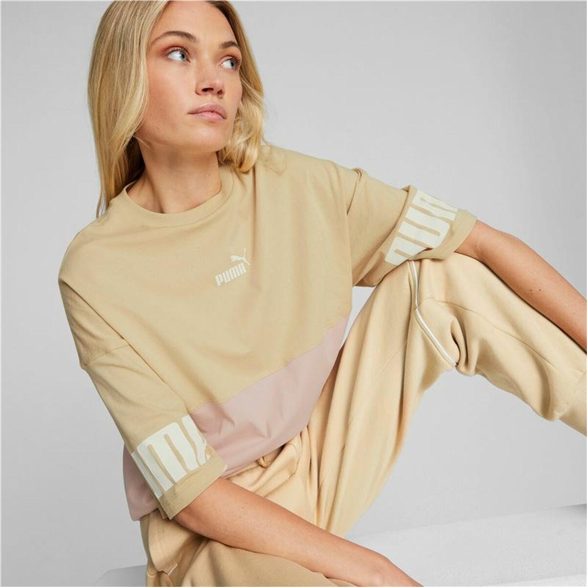 T-shirt med kortärm Dam Puma Colorblock Beige - 3