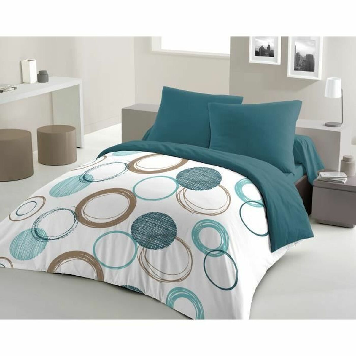 Täckslagsset HOME LINGE PASSION Grön 220 x 240 cm Cirklar - 5