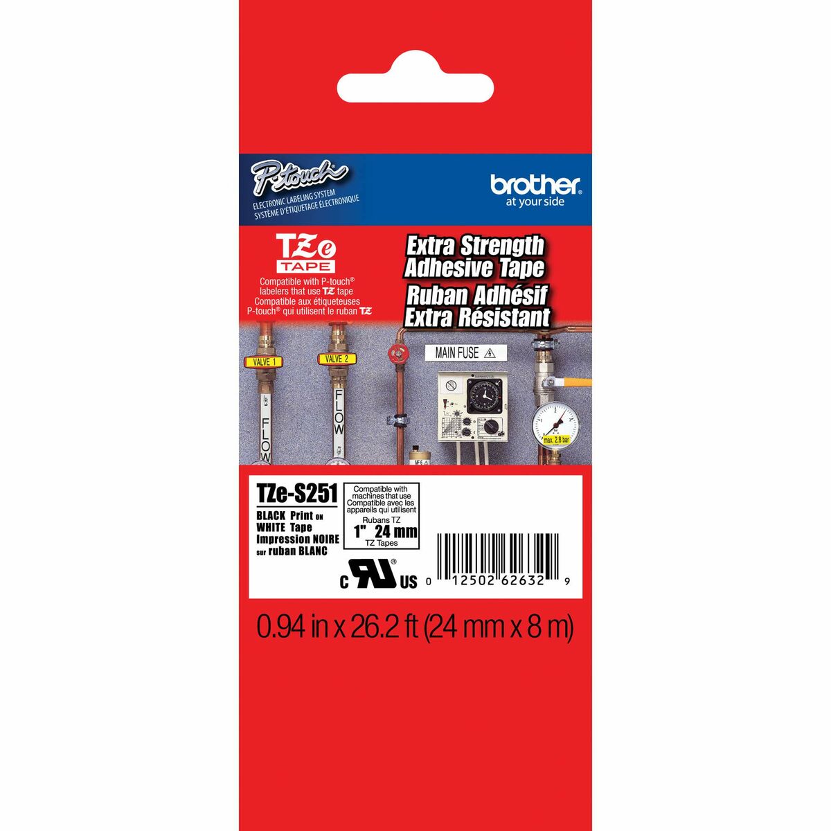 Laminerat Band till Etikettskrivare Brother TZE-S251 Vit Svart/Vit 24 mm - 3