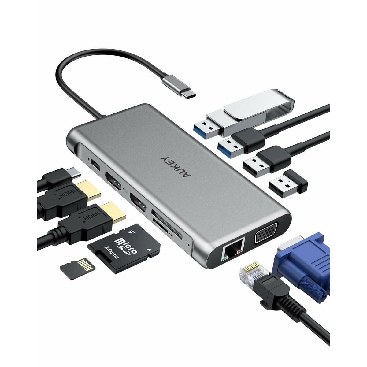 USB-HUB Aukey CB-C78 Svart - 2