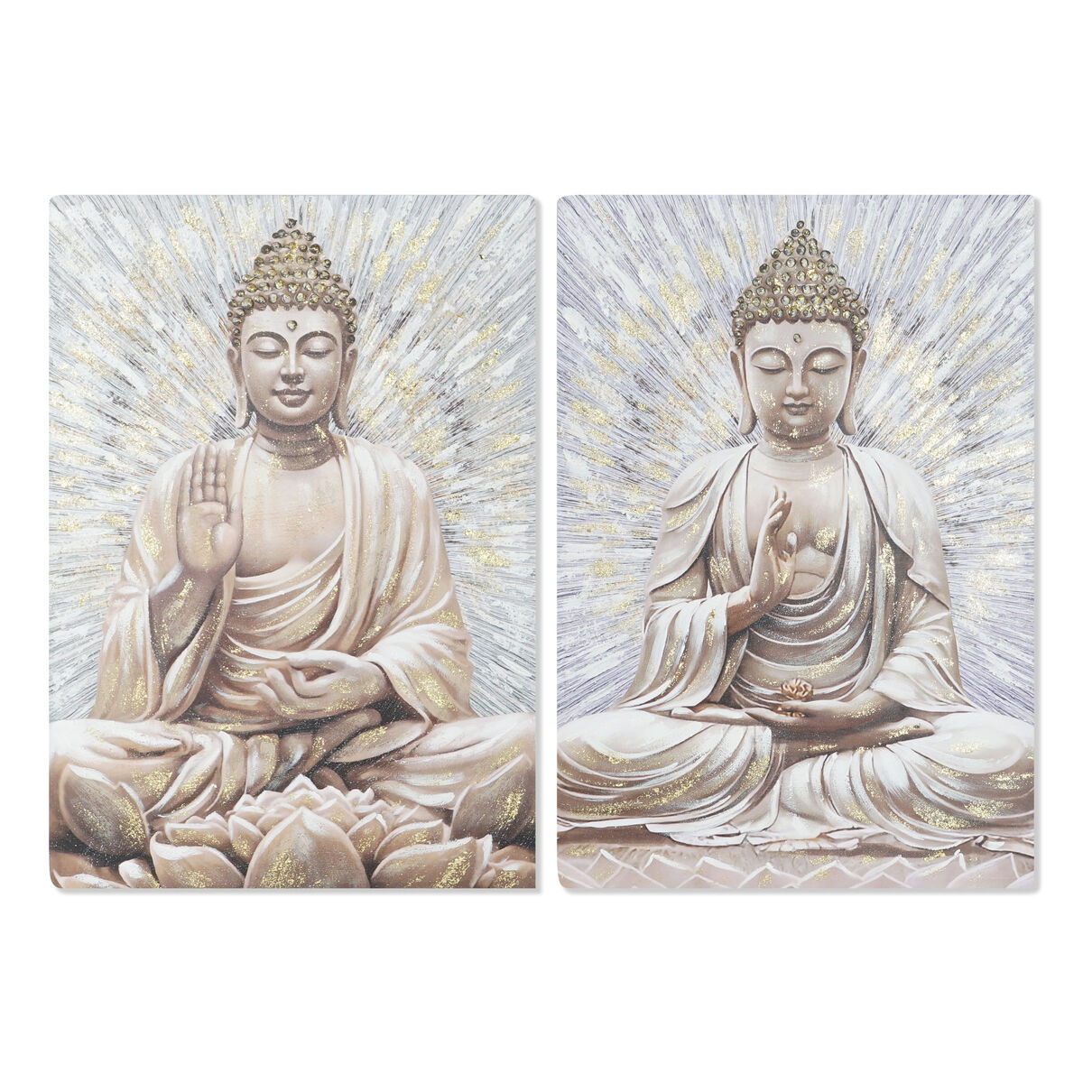 Kanvas Home ESPRIT Vit Brun Beige Gyllene Buddha Orientalisk 70 x 3 x 100 cm (2 antal)