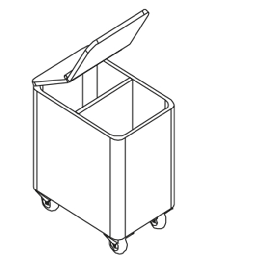 mobil bin med rundade hörn, lock och partition, kapacitet 80 + 80 kg, 400x600 mm