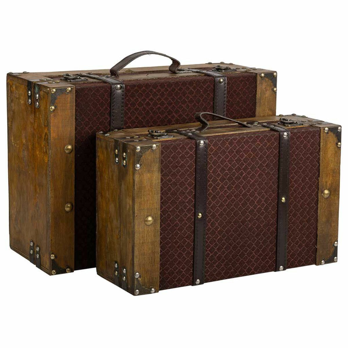 Uppsättning resväskor Alexandra House Living Brun PVC Trä Metall Tyg Vintage 31 x 17 x 45 cm 40 x 24 x 13,5 cm Dekorativ 2 Delar