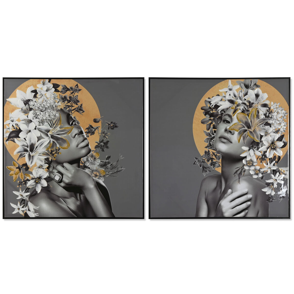 Tavla Home ESPRIT Virágok Modern 100 x 3,5 x 100 cm (2 antal)