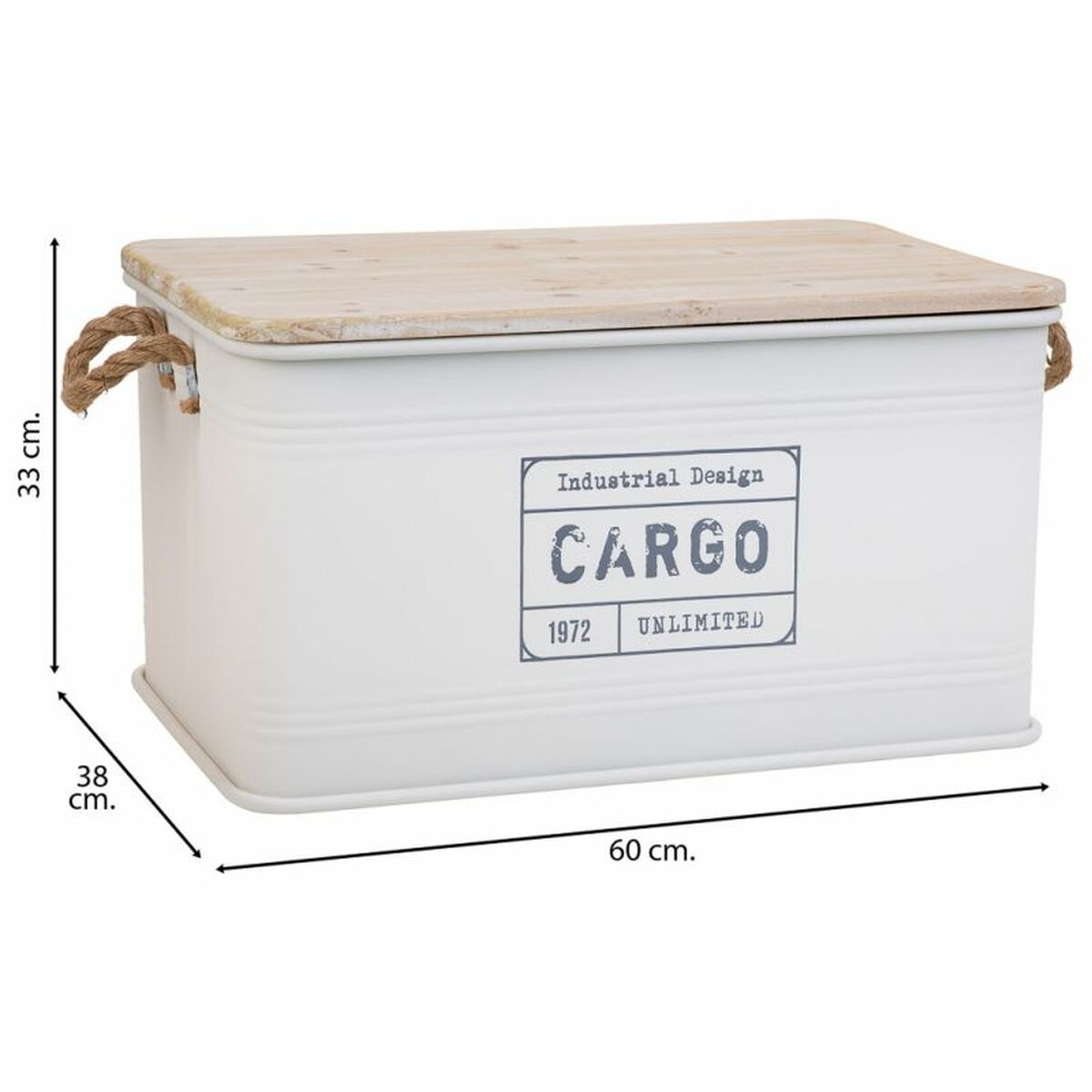 Koffert Alexandra House Living Cargo Vit Hampa Metall Granträ 38 x 60 x 33 cm - 3