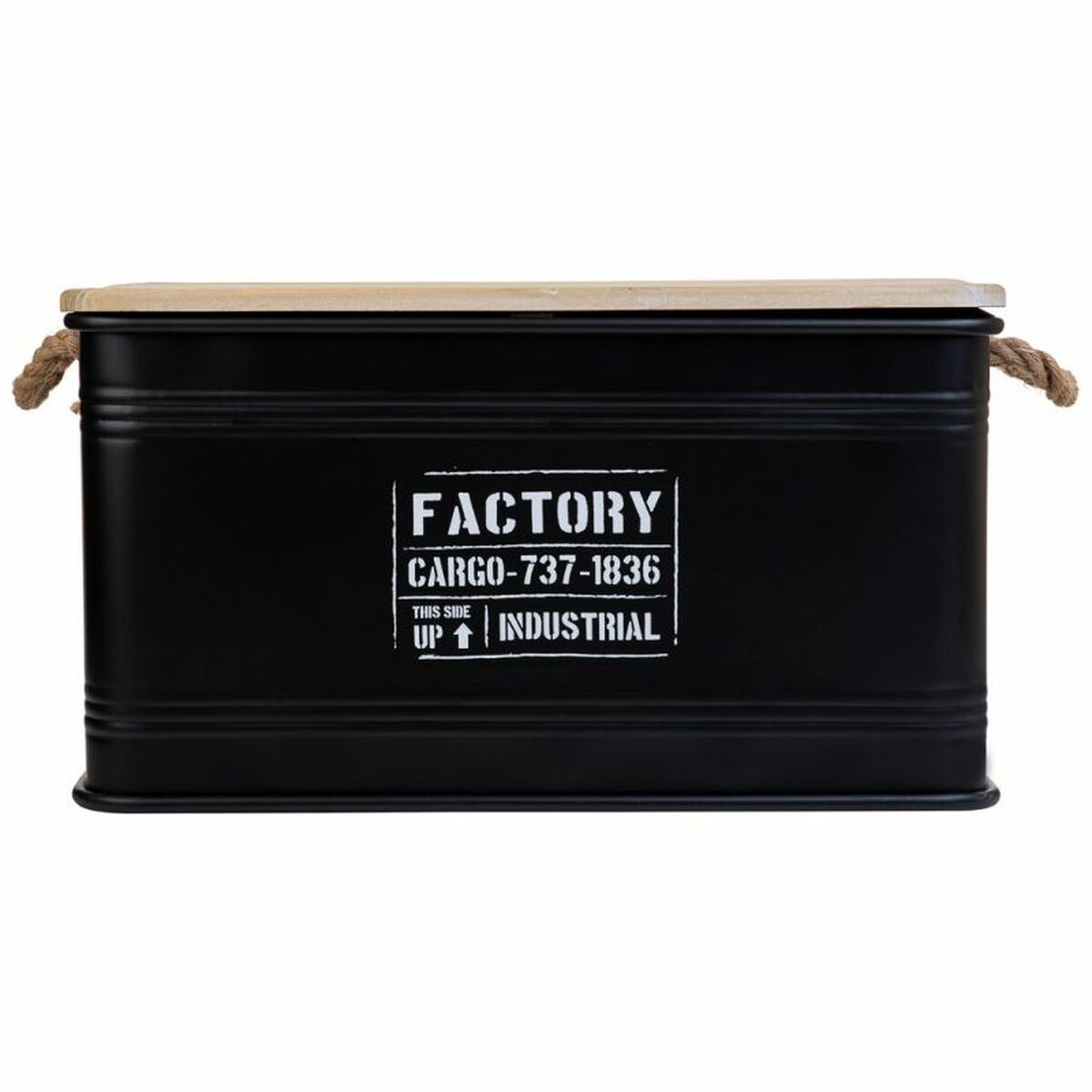 Koffert Alexandra House Living Factory Svart Hampa Metall Granträ 38 x 60 x 33 cm - 2