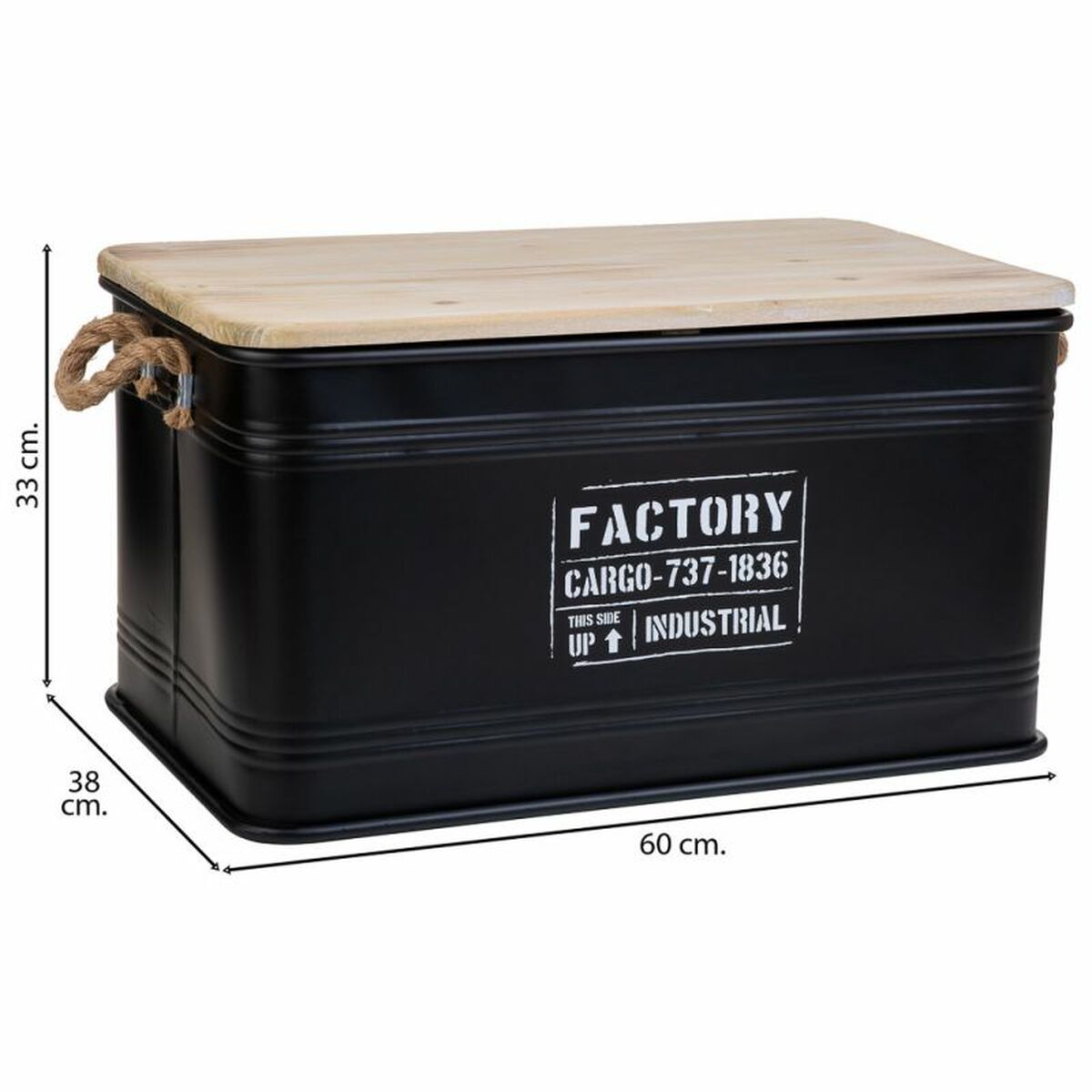 Koffert Alexandra House Living Factory Svart Hampa Metall Granträ 38 x 60 x 33 cm - 3