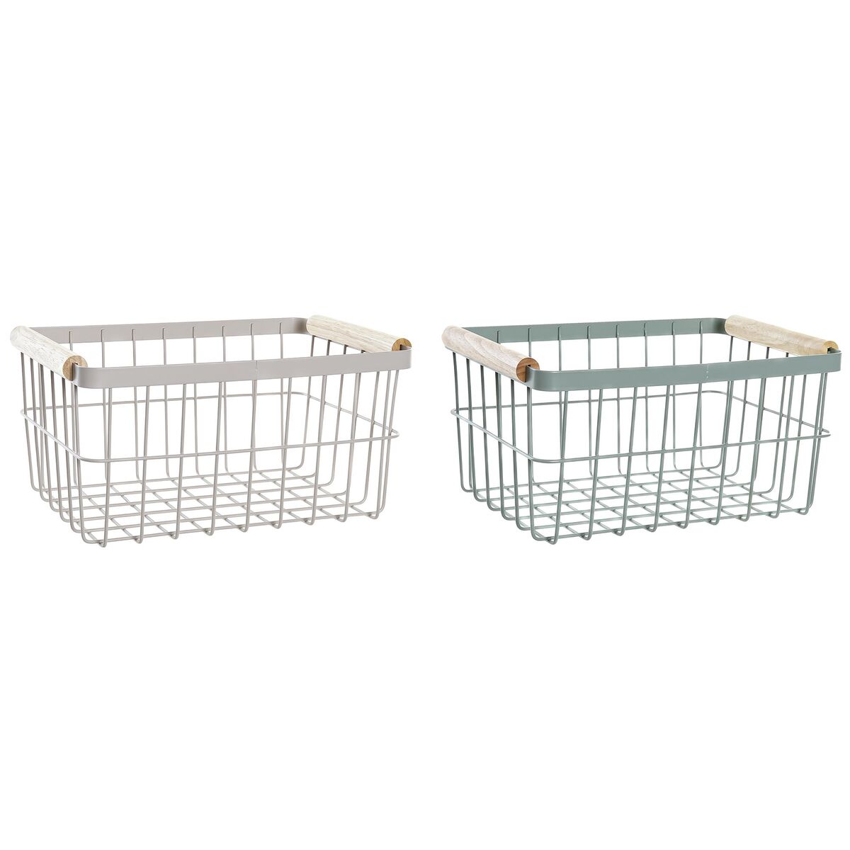 Nätkorgar DKD Home Decor Grön Beige Metall Furu Vintage 30,5 x 20 x 14,5 cm (2 antal)