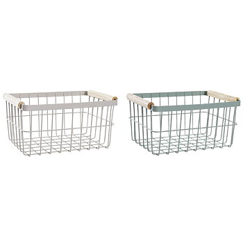 Nätkorgar DKD Home Decor Grön Beige Metall Furu Vintage 30,5 x 20 x 14,5 cm (2 antal)