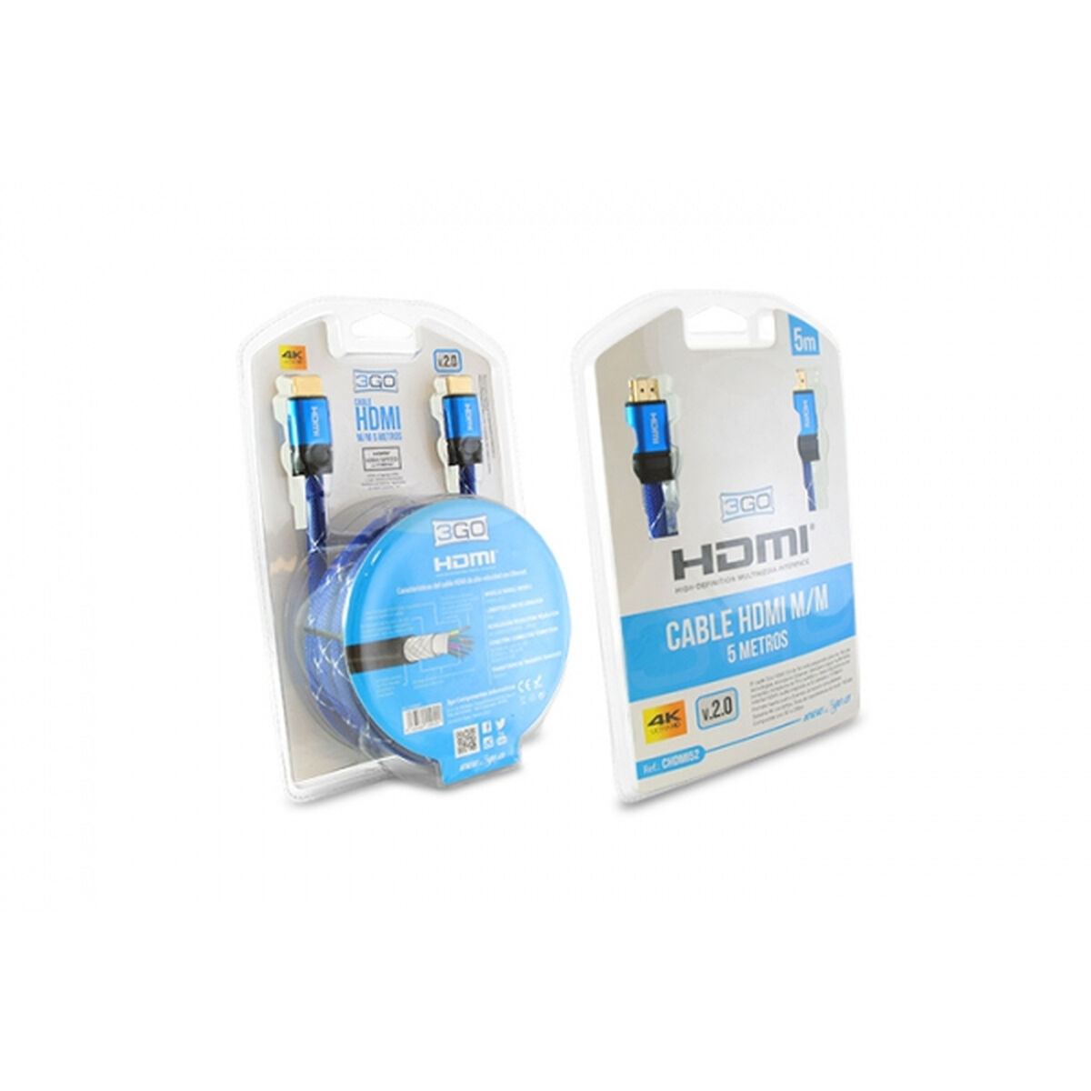 Kabel HDMI 3GO CHDMI52 Svart/Blå 5 m - 2