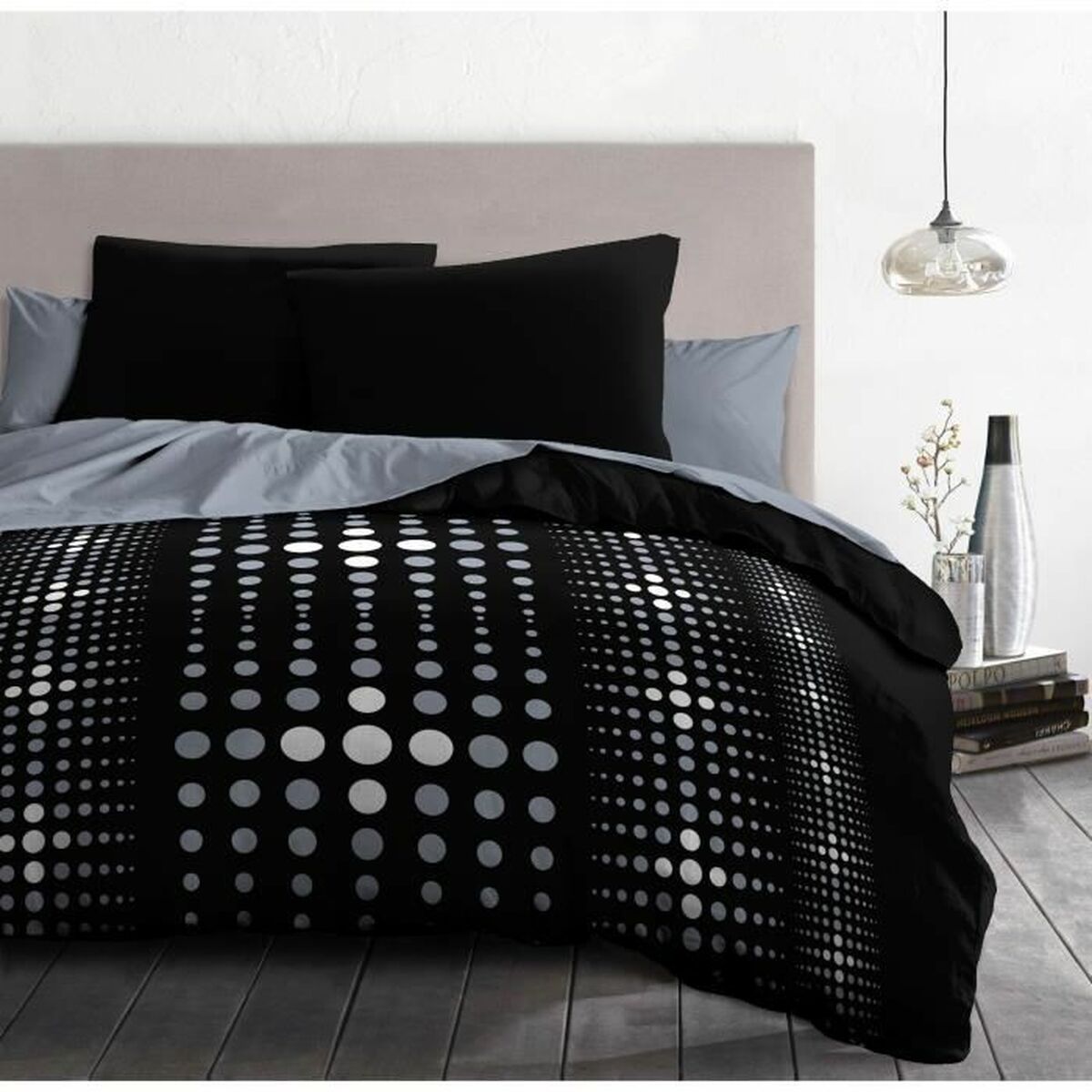 Täckslagsset HOME LINGE PASSION Steevy Svart Grå Dubbelsäng 220 x 240 cm - 6
