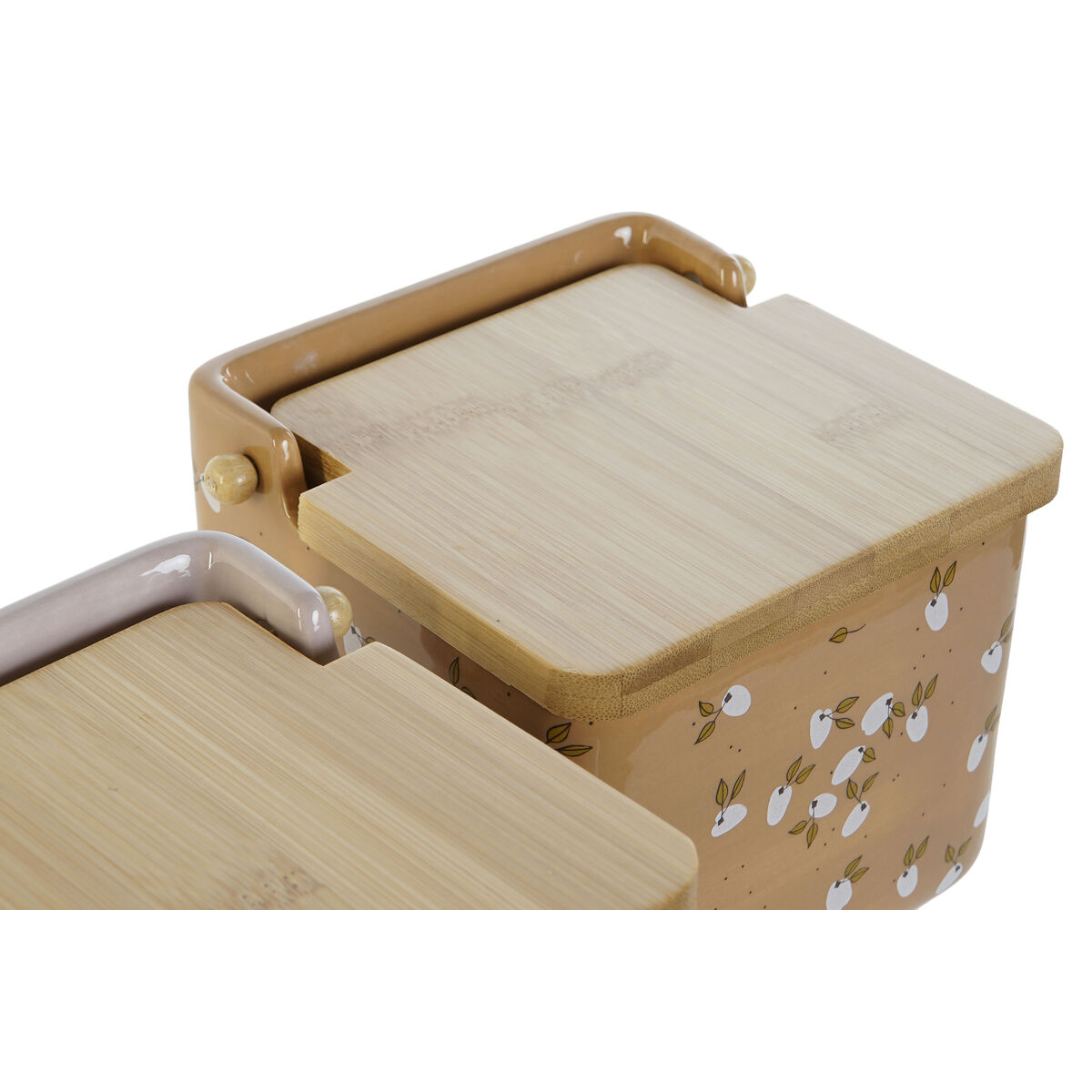 Saltkar med lock DKD Home Decor Grön Rosa Senap Lila Bambu 750 ml 14 x 12,5 x 12 cm (4 antal) - 5
