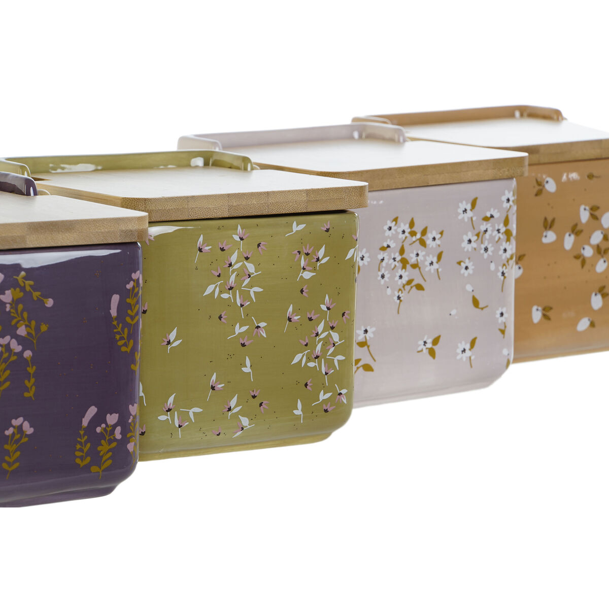 Saltkar med lock DKD Home Decor Grön Rosa Senap Lila Bambu 750 ml 14 x 12,5 x 12 cm (4 antal) - 6