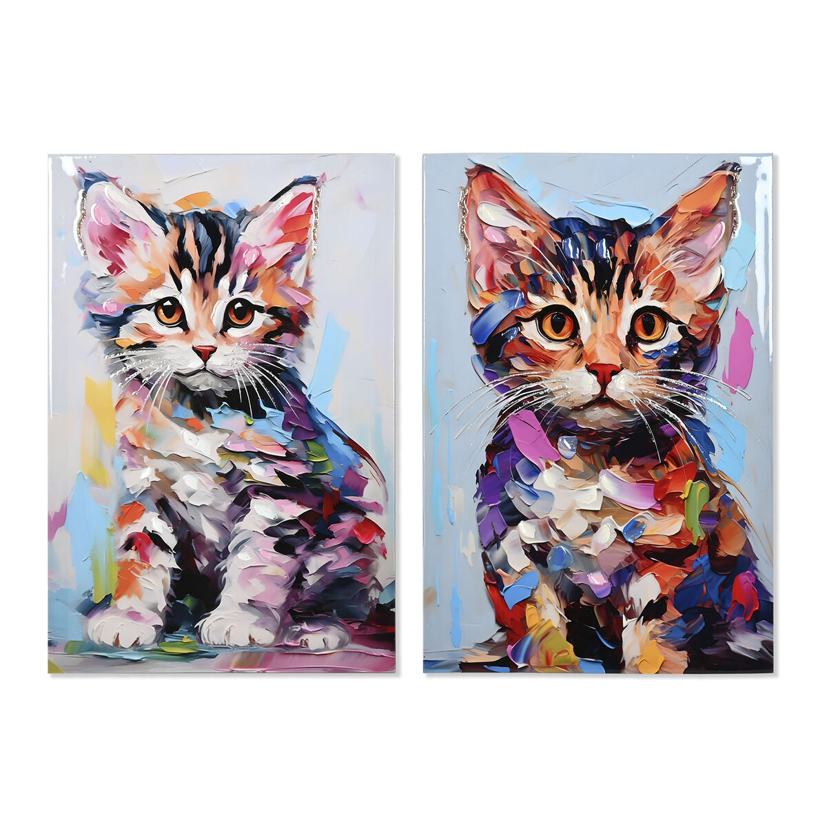 Tavla Home ESPRIT Kanvas Trä MDF Katt Urban Lackad 40 x 1,8 x 60 cm (2 antal)