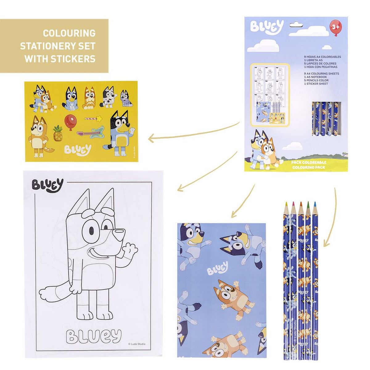 Brevpapper Set Bluey 16 Delar Blå - 7