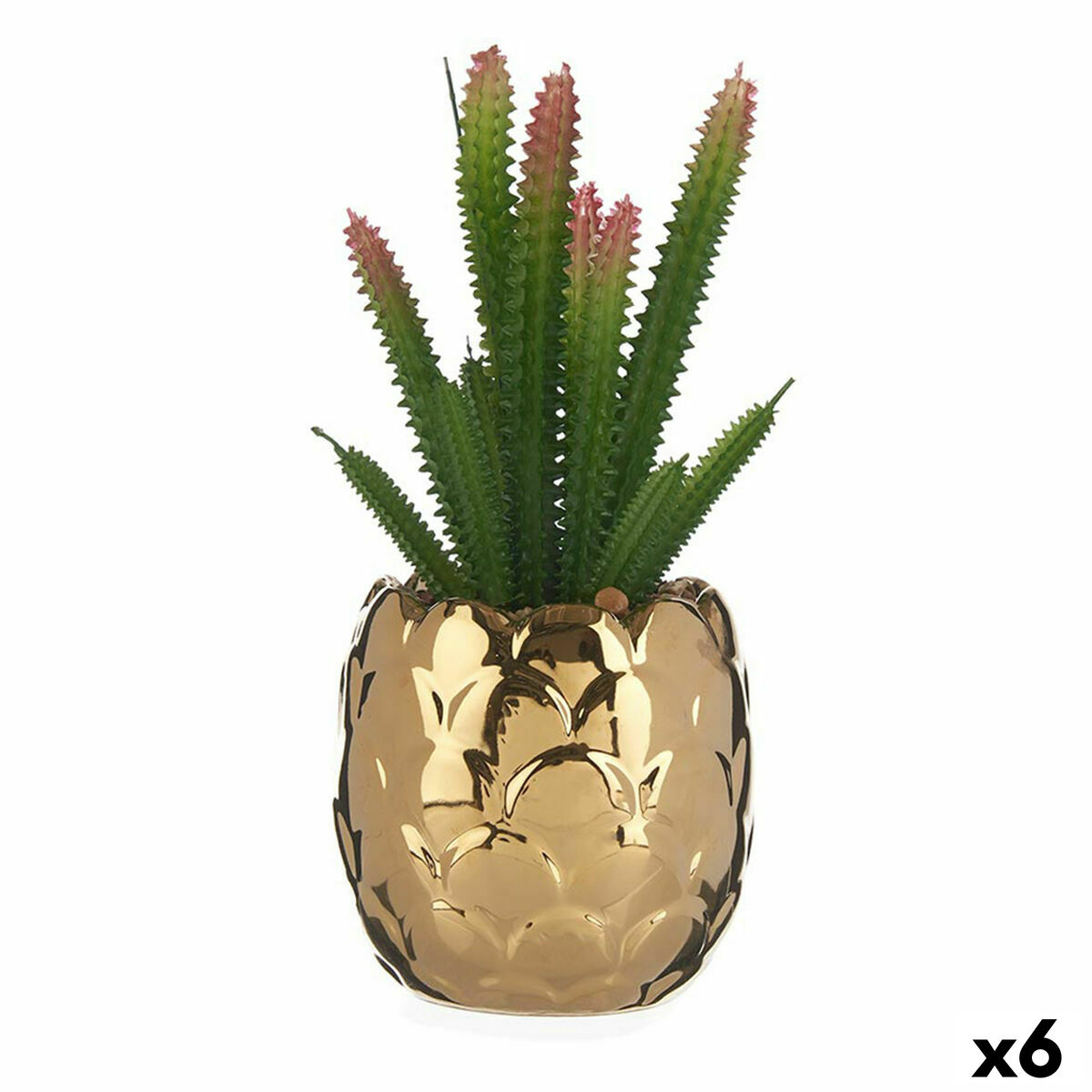 Dekorativ växt Ibergarden HY2-44 Keramik Plast Kaktus 10 x 20 x 10 cm Grön Gyllene (6 antal) - 3
