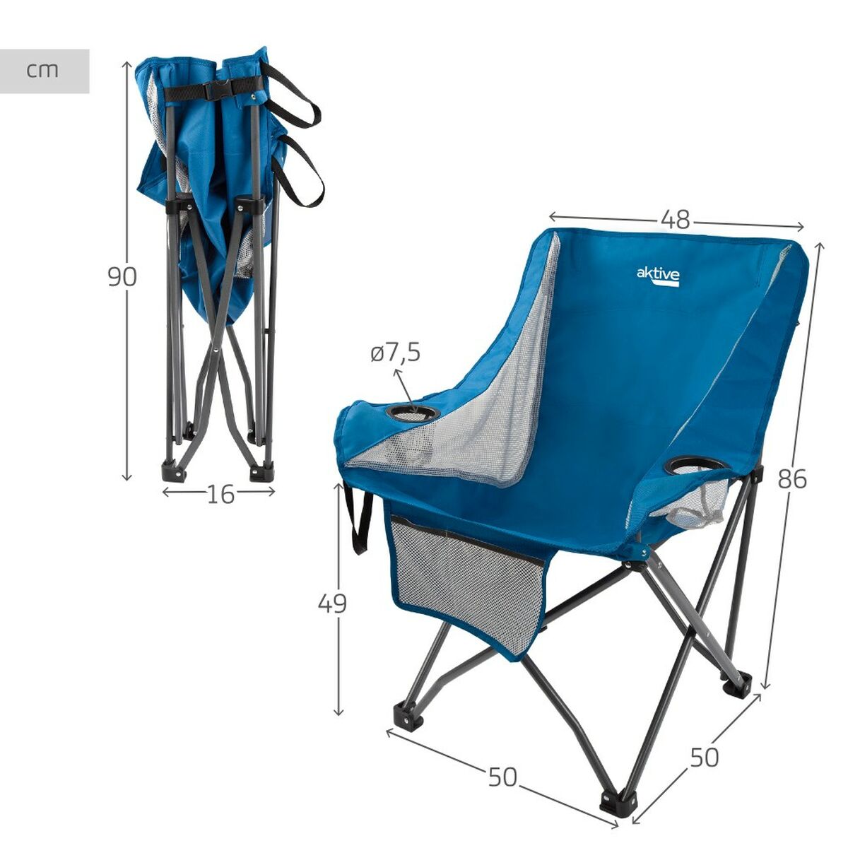 Hopfällbar campingstol Aktive Blå 48 x 86 x 50 cm (2 antal) - 4