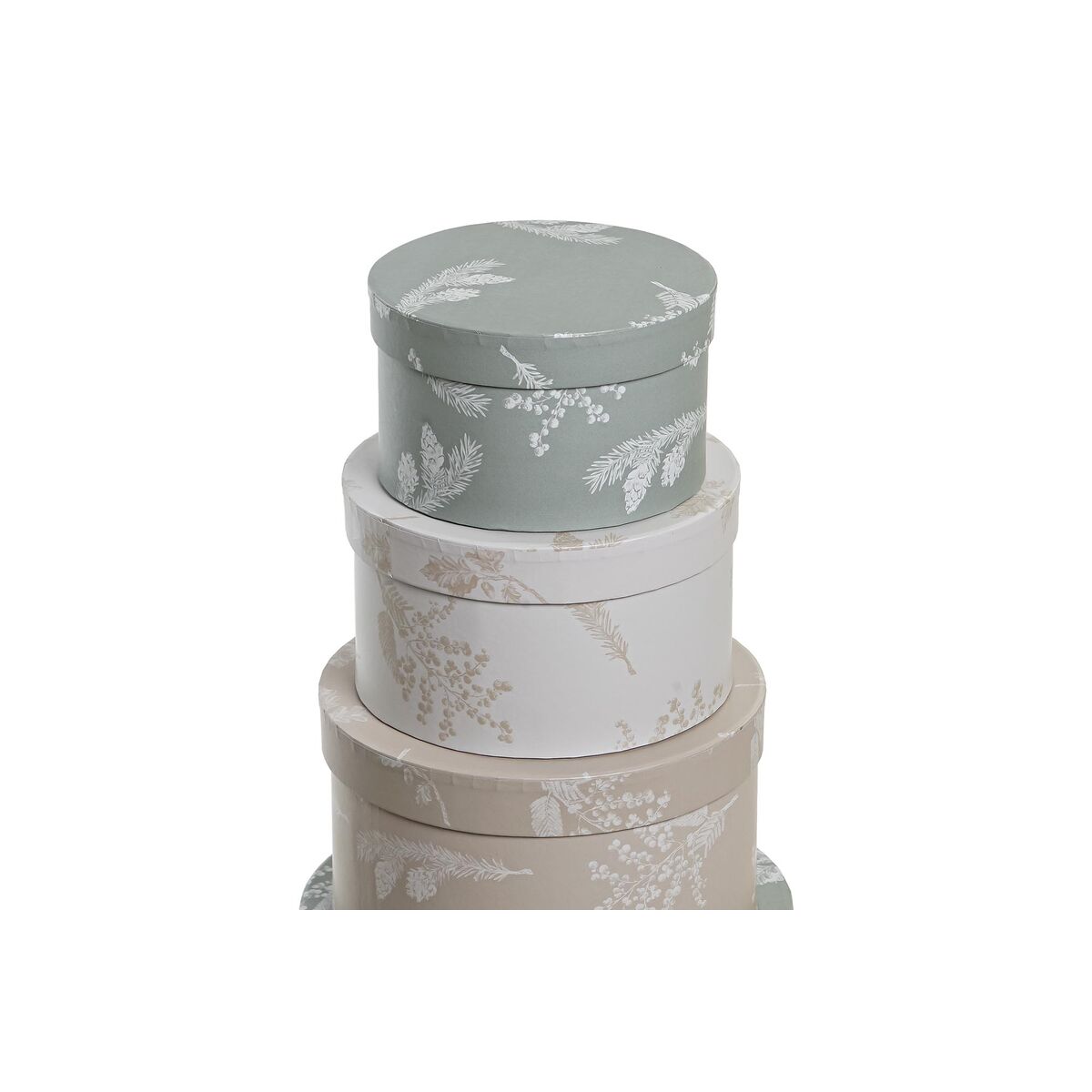 Set med stapelbara förvaringslådor DKD Home Decor Beige Brun Grön Papp (37,5 x 37,5 x 18 cm) - 2