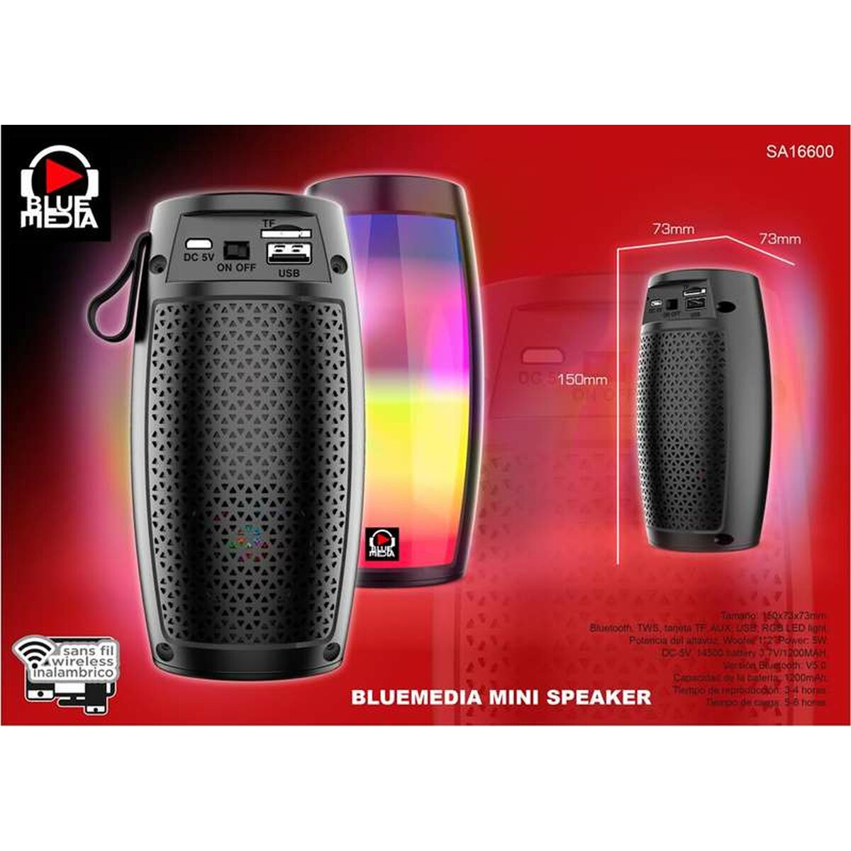Bluetooth Högtalare Reig USB 5 W 16 x 8,2 x 8,2 cm - 7