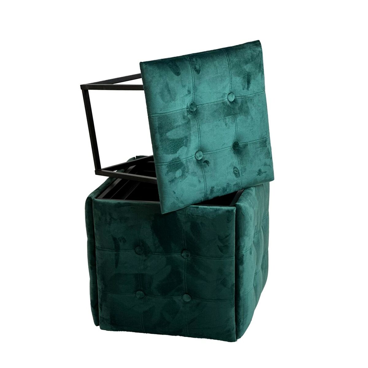 Stolset GO GIFT Transformer Mörkgrön Sammet Stål 50 x 50 x 50 cm Puff 5-i-1 5 antal