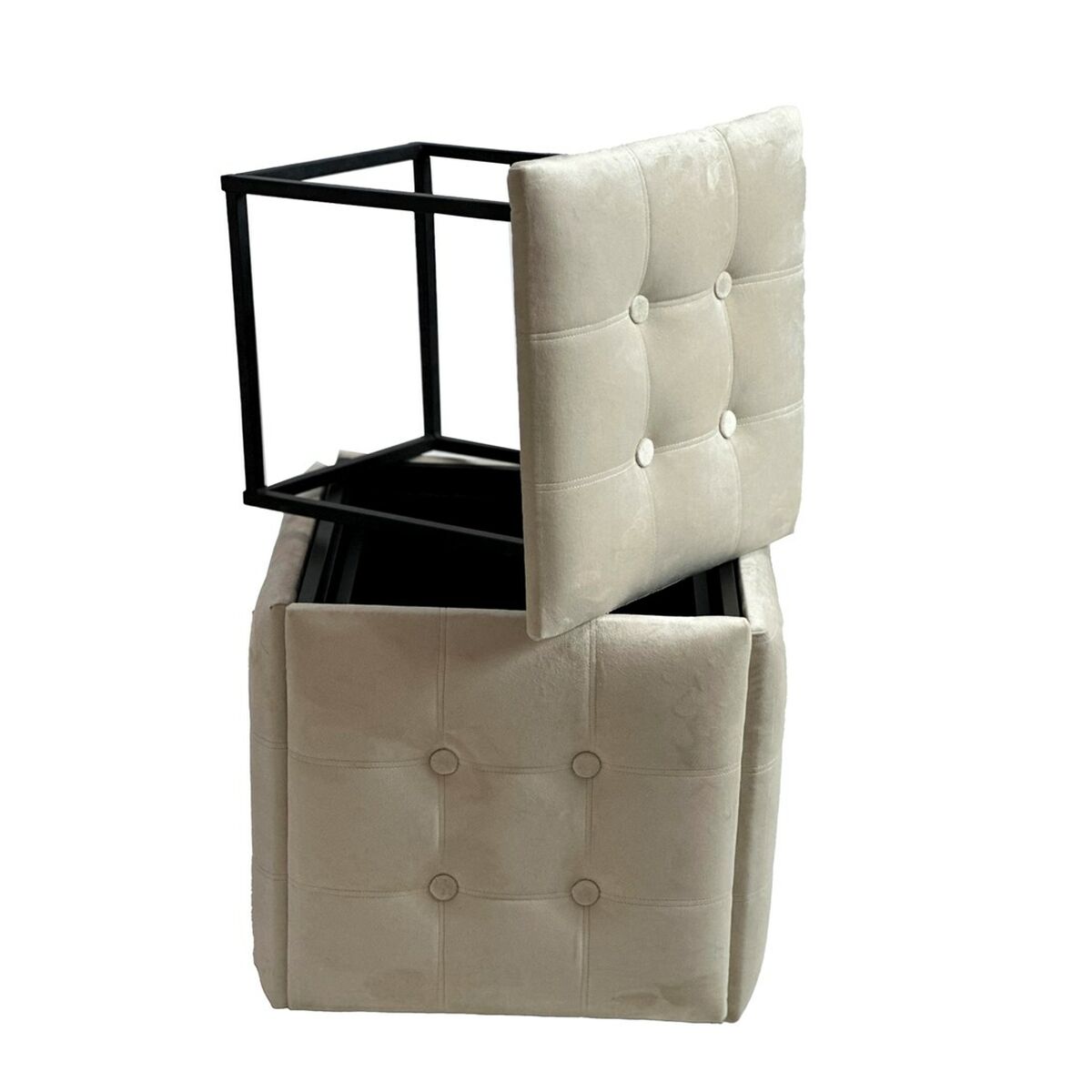 Stolset GO GIFT Transformer Kräm Sammet Stål 50 x 50 x 50 cm Puff 5-i-1 5 antal