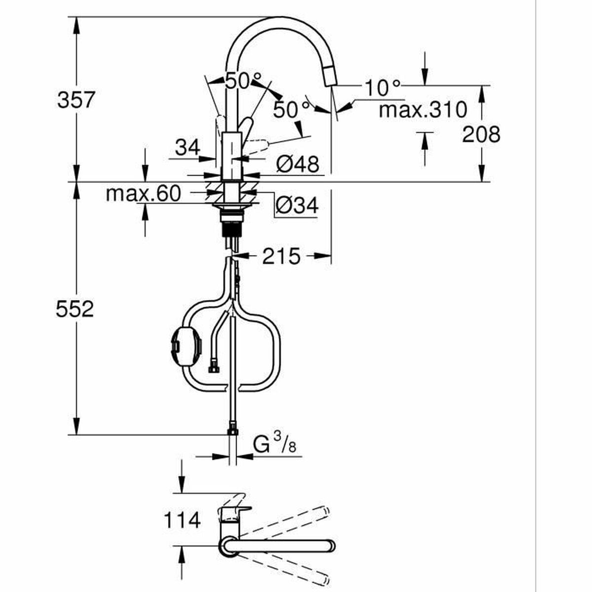 Blandare Grohe Mässing C-formad - 2