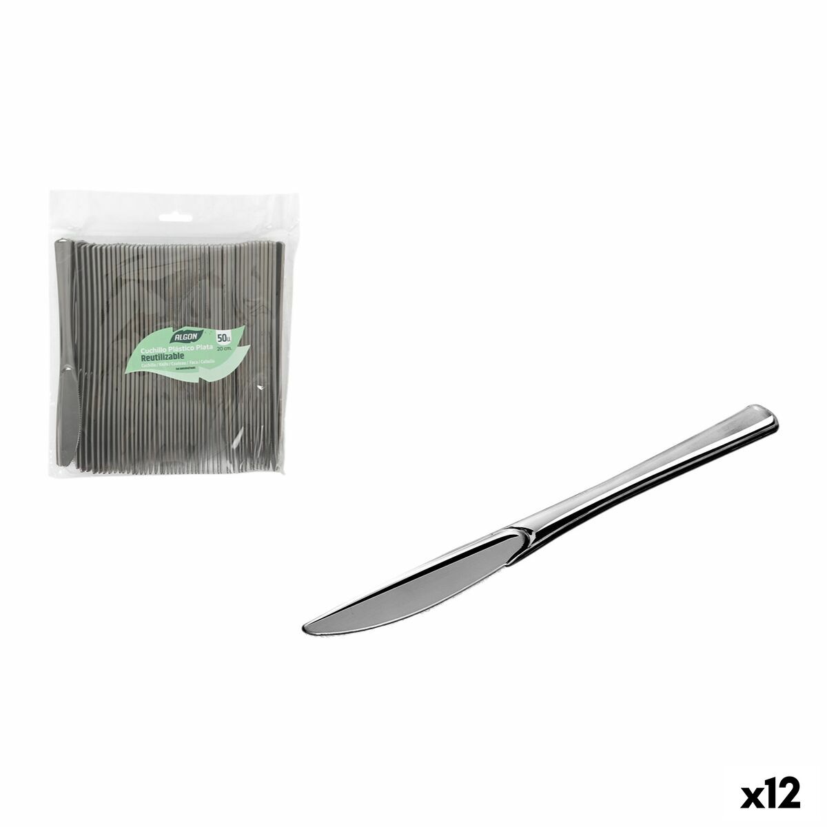 Uppsättning återanvändbara knivar Algon Silvrig Plast 20 cm 50 Delar (12 antal)