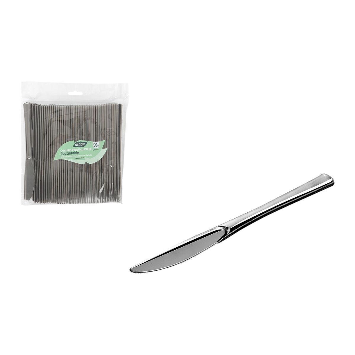 Uppsättning återanvändbara knivar Algon Silvrig Plast 20 cm 50 Delar (12 antal) - 2