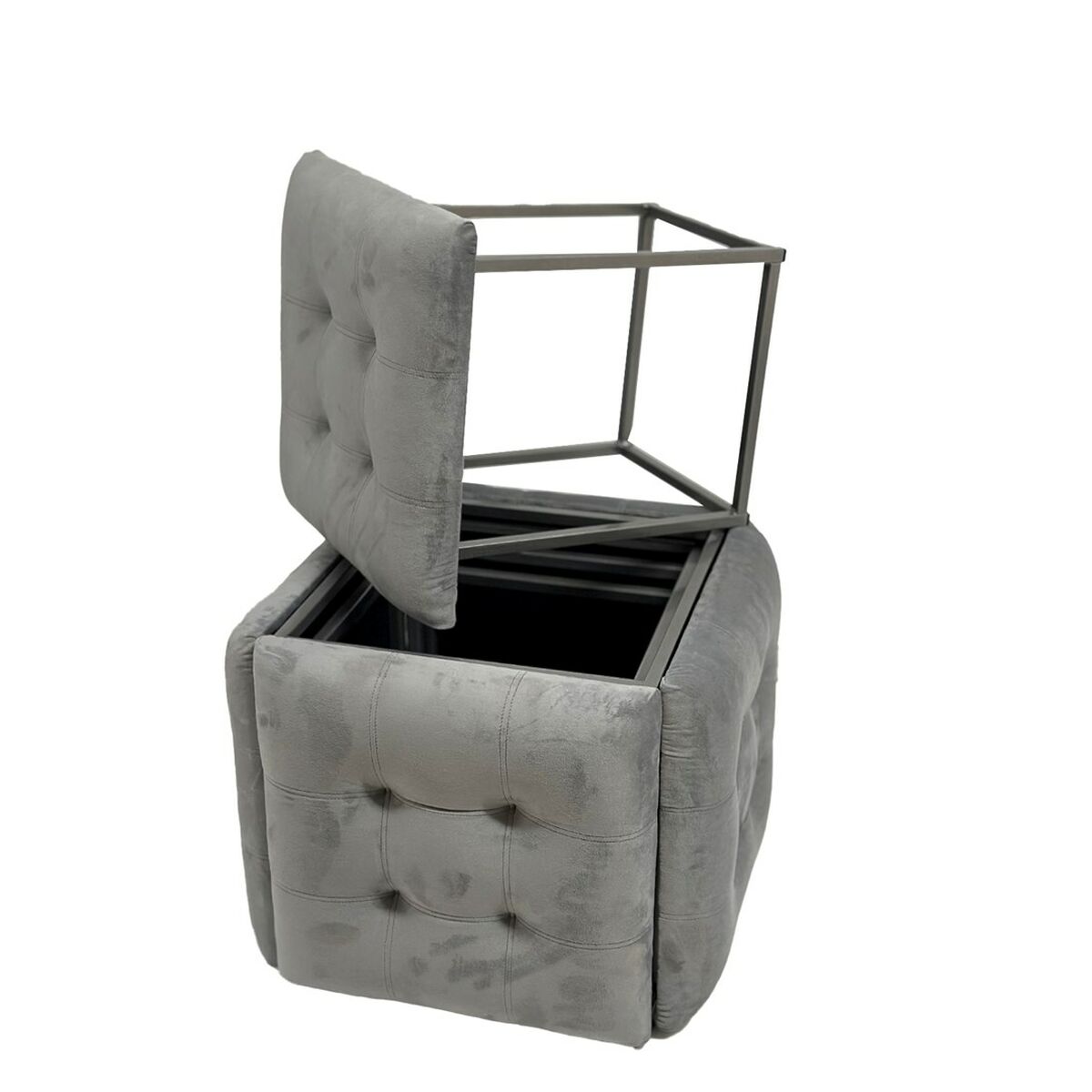 Stolset GO GIFT Transformer Grå Sammet Stål 50 x 50 x 50 cm Puff 5-i-1 5 antal - 2