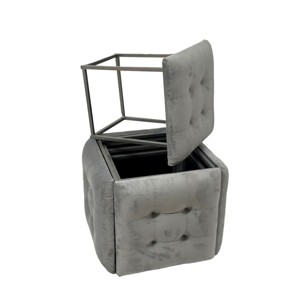 Stolset GO GIFT Transformer Grå Sammet Stål 50 x 50 x 50 cm Puff 5-i-1 5 antal