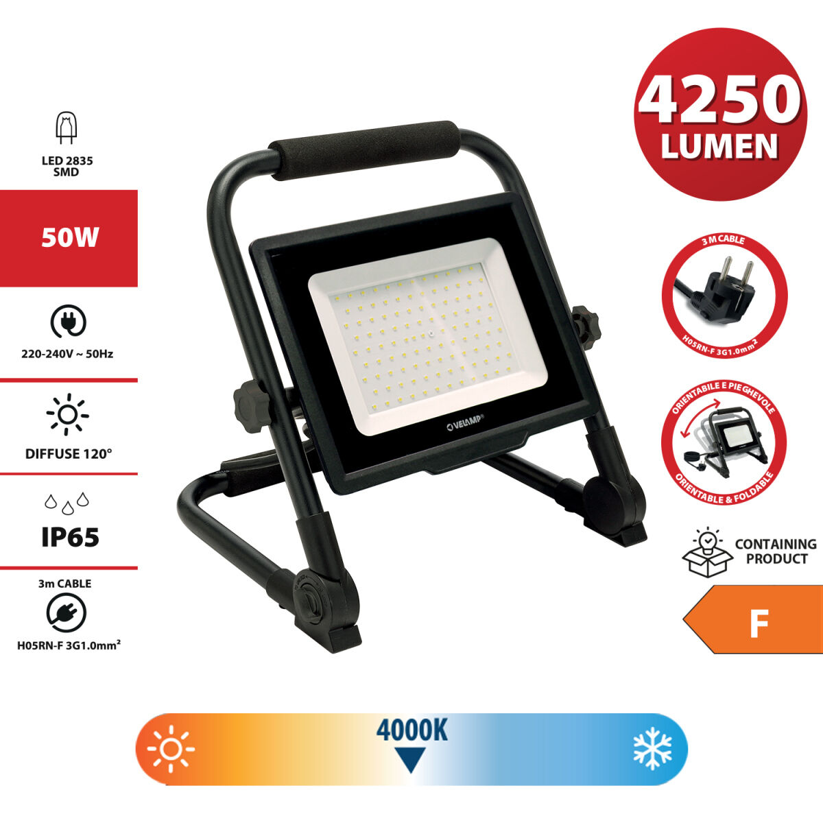 LED spotlight Velamp 50 W 4000 K 4000 Lm - 2